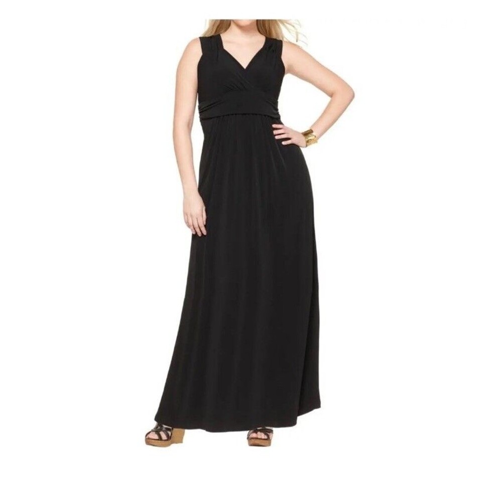 NY Collection Maxi Dress Black Sleeveless Empire Waist Plus Size 1X V Neck